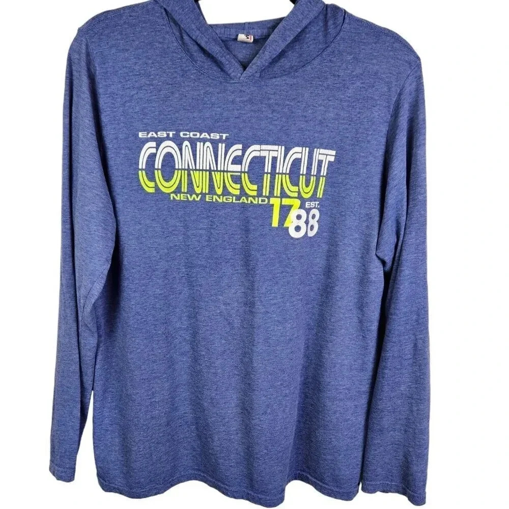 Anvil Connecticut Lightweight Long Sleeve T Shirt Hoodie Size‎ Large Unisex Blue